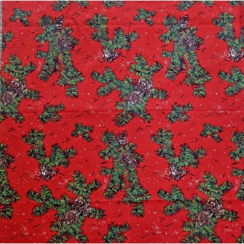 Vintage Mid Century Christmas Table Cloth Indian Head Mills Fabric‎ Snowy Pine
